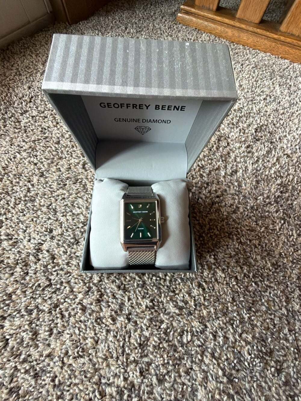 Geoffrey Beene GBA0054SL Rectangular Diamond Accent Men's Mesh Strap Watch
